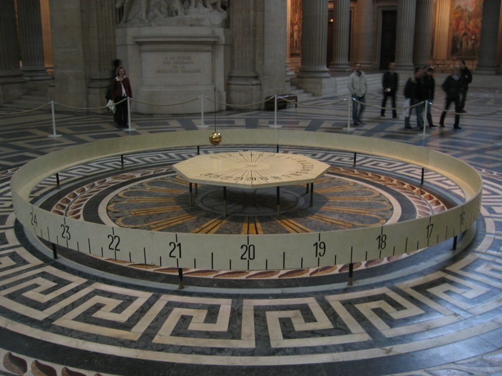 The Foucault pendulum hanging in the Panthéon in Paris.