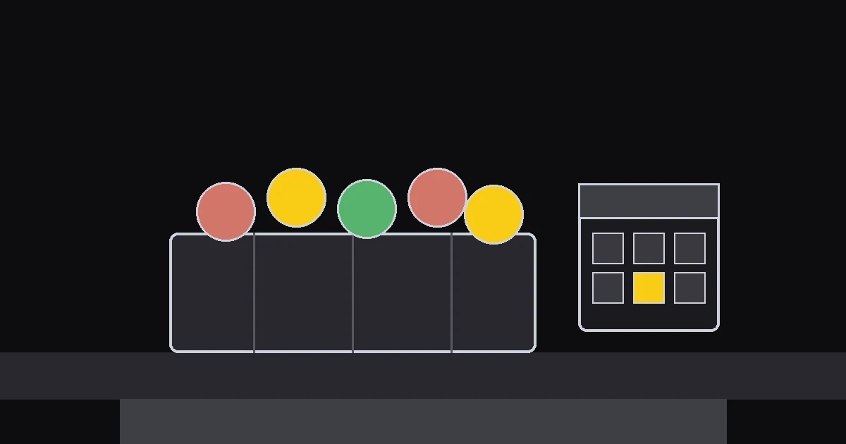 Editorial illustration: a market crate of apples, tomatoes, corn and greens with a small calendar page beside it.